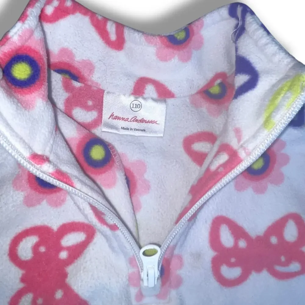 Hanna Andersson Fleece Jacket Coat Butterfly Sz 5 110 cm 1/4 Zip Pullover Pink
